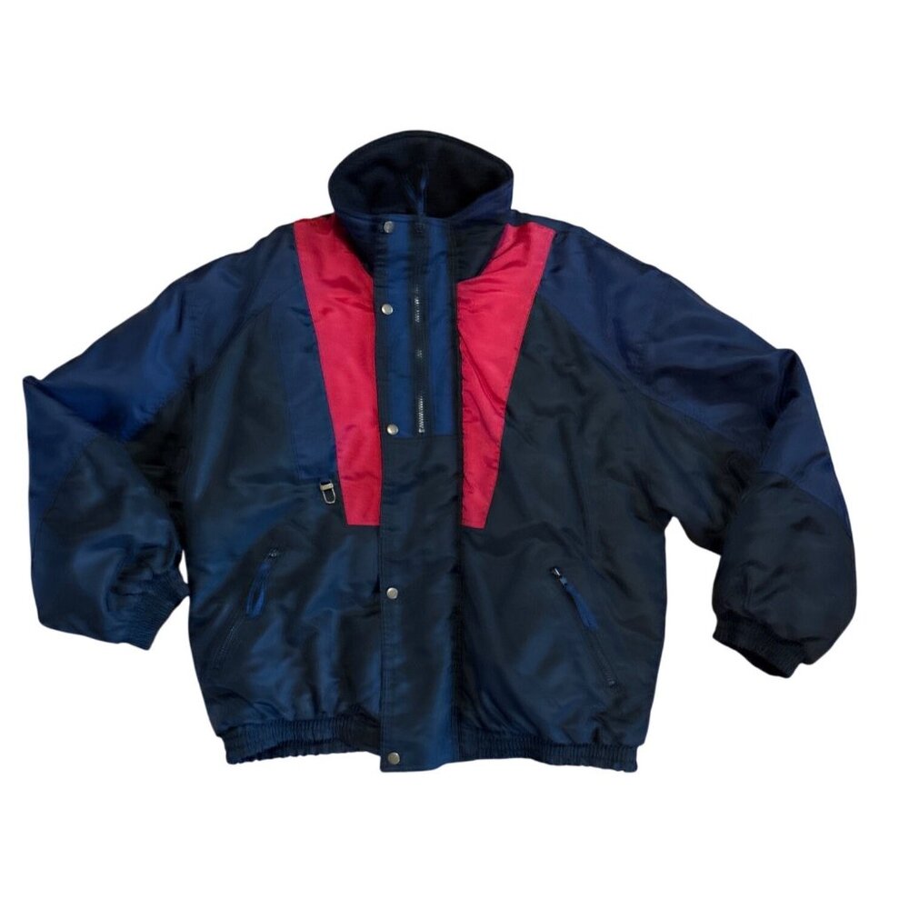 New Face Coat Mens XL Nylon Jacket Navy Black Red Insulated Vtg Y2K Colorblock